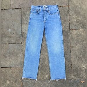 Re/done stovepipe straight jeans raw hem